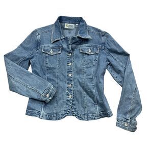 Christine‎ Alexander Small Jeans Jacket Rhinestone Embellished Denim Long Sleeve